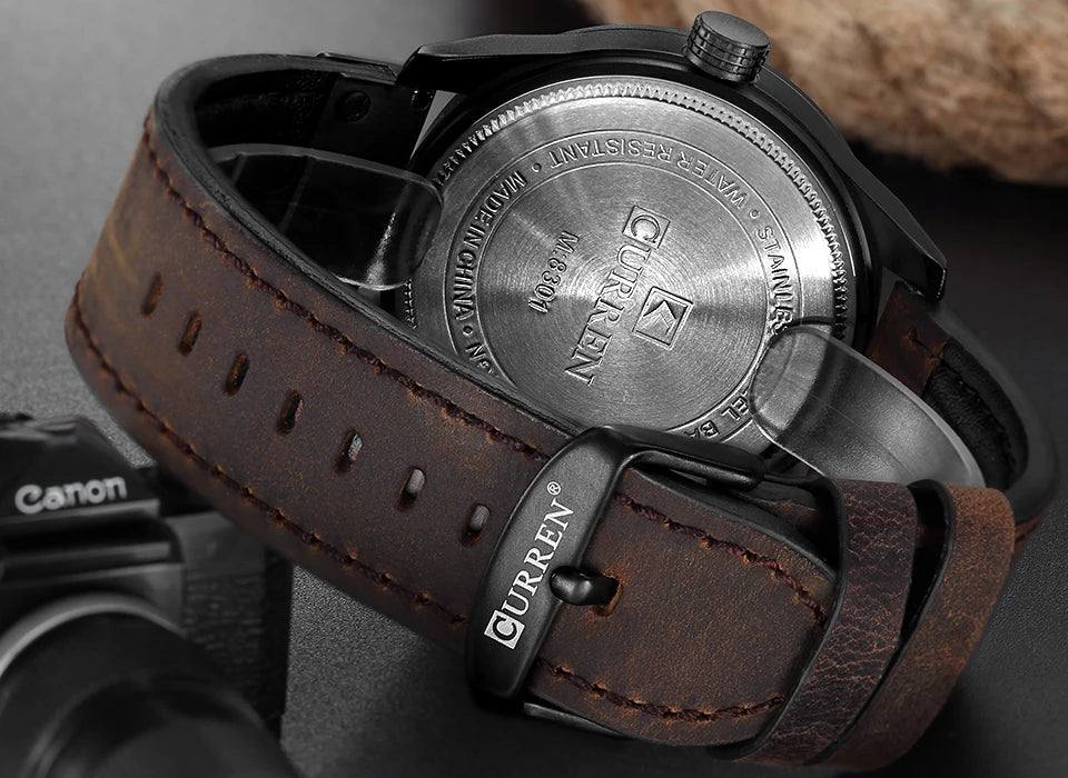 Black stainless steel and leather strap watch | Boreal