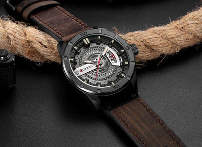 Black stainless steel and leather strap watch | Boreal