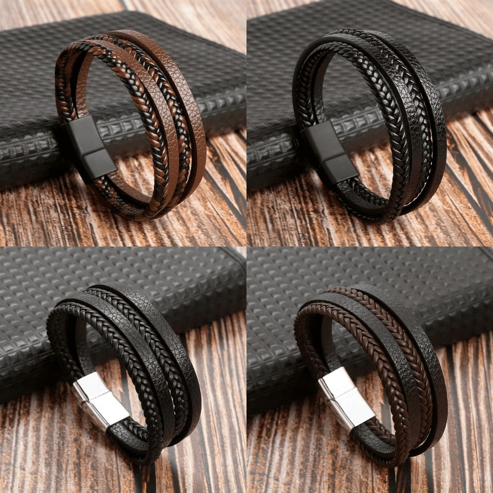 L'HOMME-Armband aus hochwertigem Leder – Schmuckstück mit Steinen und Anhängern 