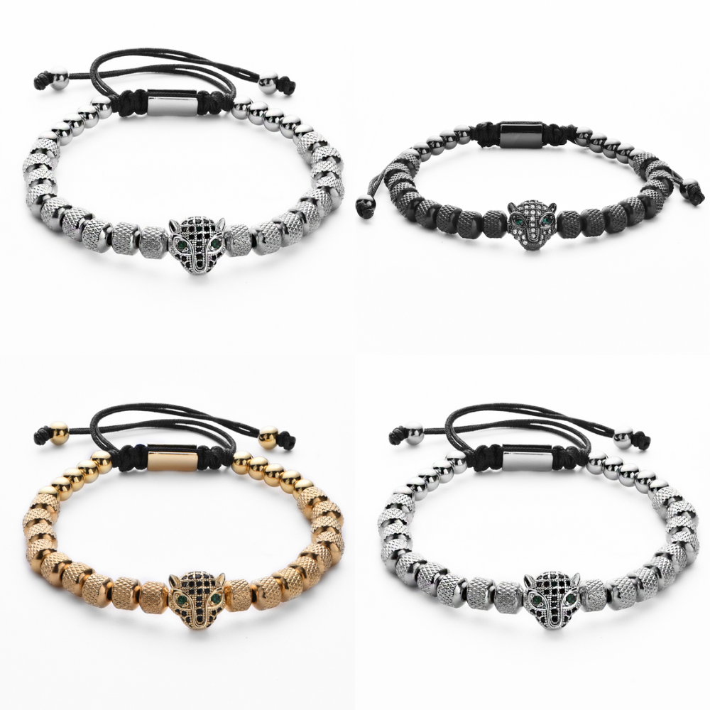 Kit 3 Bracelets LUXURY PANTHER - Gold and Silver Plated Stainless Steel Set with Zirconium Crystals 