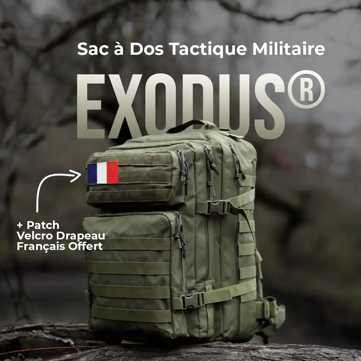 Exodus® Military Tactical Backpack (+ Free French Flag Velcro Patch) 