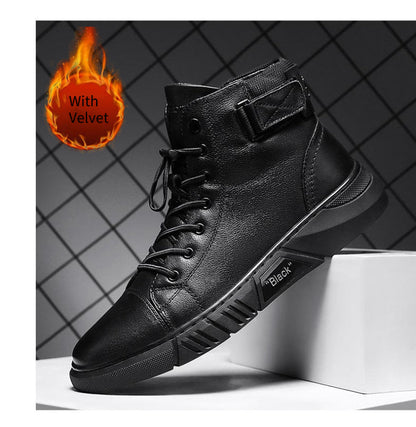 Hector - Men's Rugged Leather Boots in Black Leather 