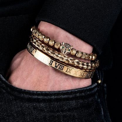 Kit 3 Bracelets LUXURY PANTHER - Gold and Silver Plated Stainless Steel Set with Zirconium Crystals 