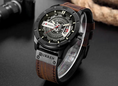 Black stainless steel and leather strap watch | Boreal