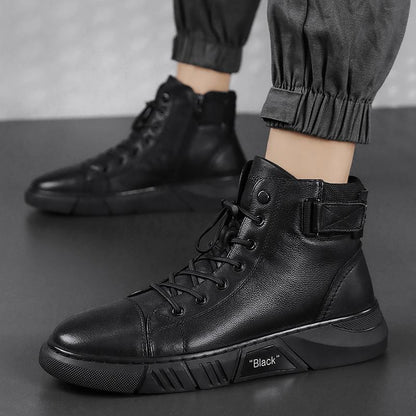 Hector - Men's Rugged Leather Boots in Black Leather 