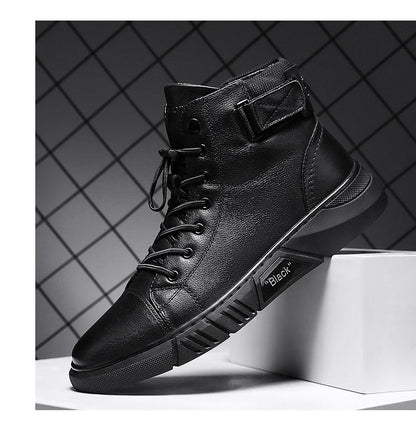 Hector - Men's Rugged Leather Boots in Black Leather 