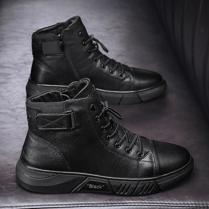 Hector - Men's Rugged Leather Boots in Black Leather 